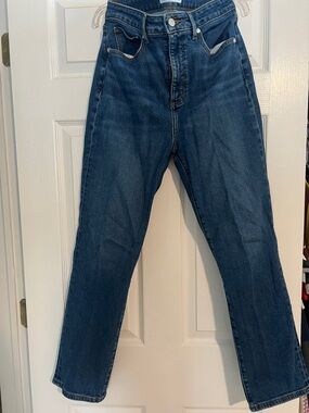 LOFT Straight Leg Jeans in Dark Blue Denim, Mid-Rise, 4/27 Curvy